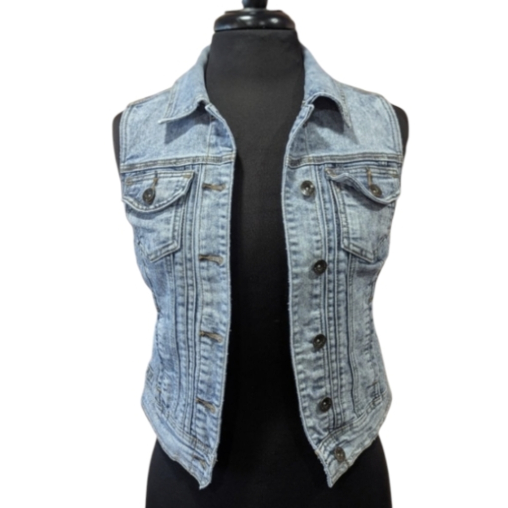 Vintage YMI Denim Vest Small Fitted Baddie Stretch Jean Sleeveless Top Y2K